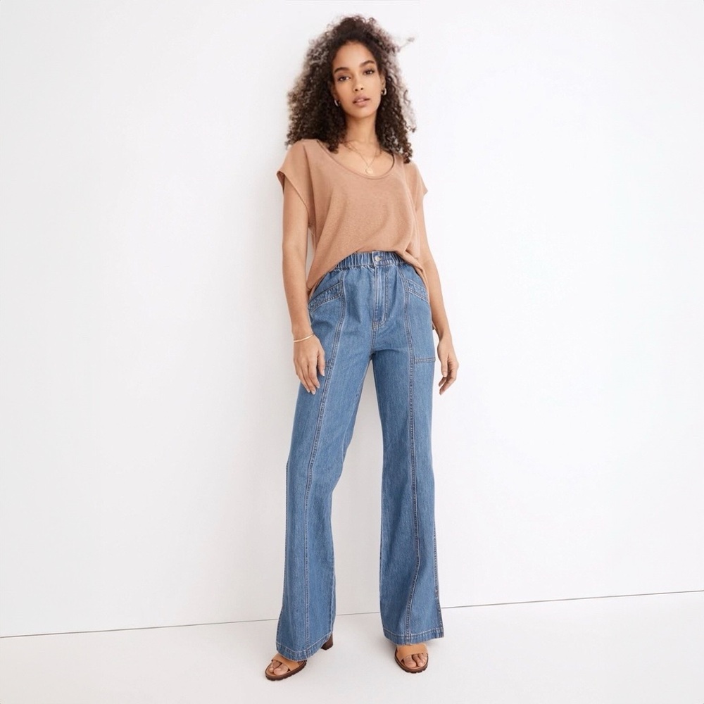Madewell Denim Pull-On Loose Flare Pants in Reeves Wash